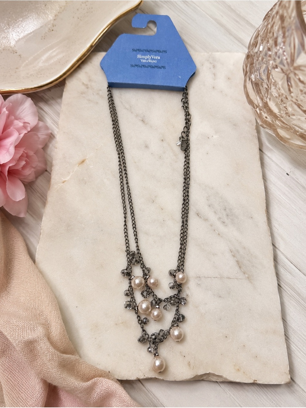 Simply Vera Vera Wang Pearl Crystal Silver Tone Multi Strand Statement Necklace